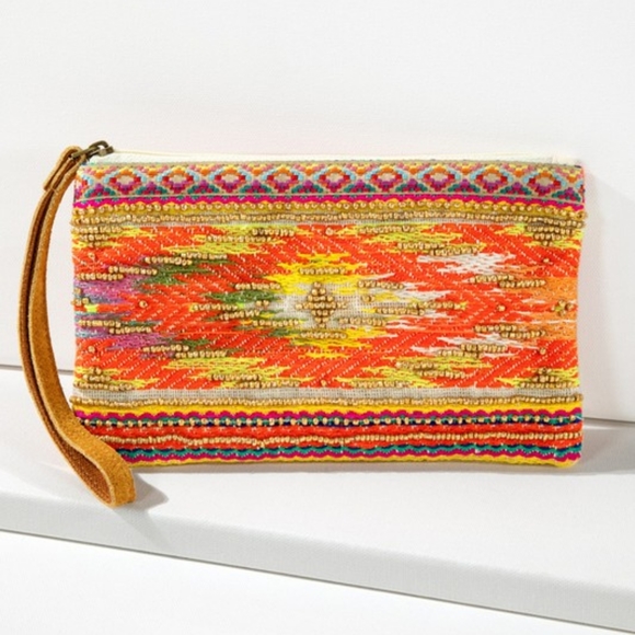 Handmade Hand Beaded Wristlet Clutch - Ethnic Inspired Design - Bright Colorful - Picture 2 of 6